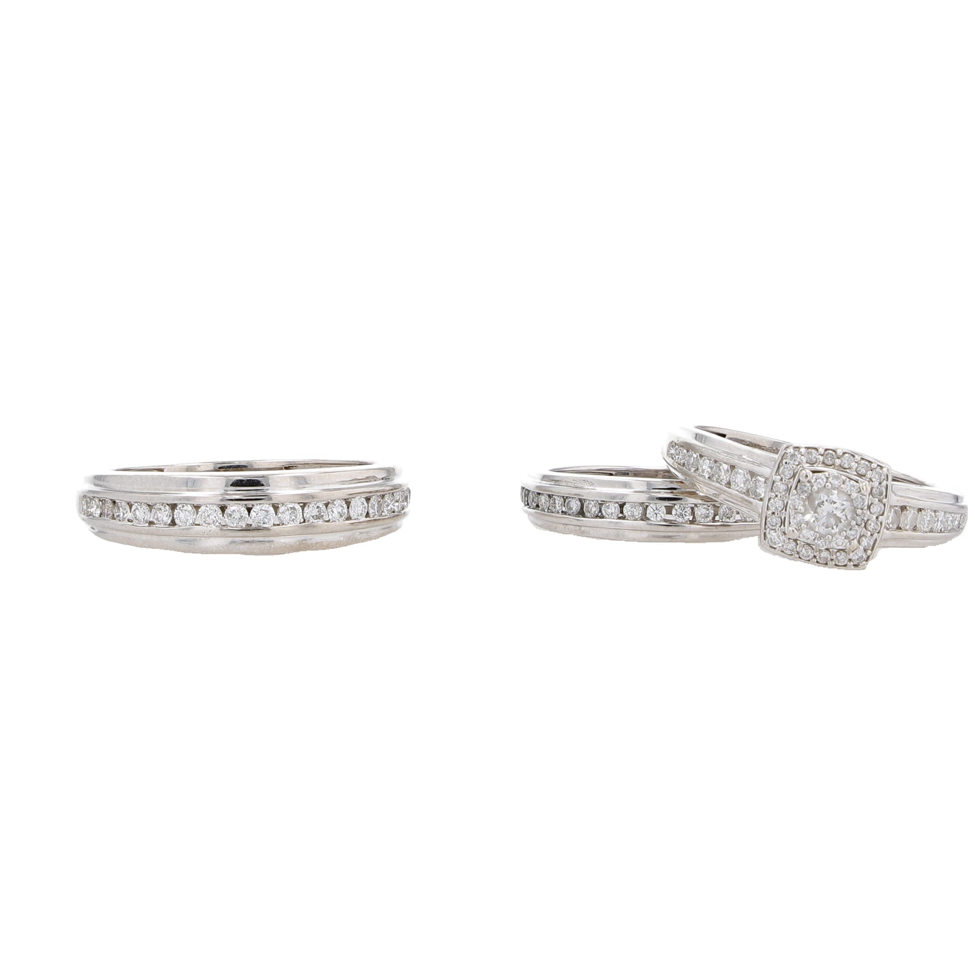 14K White Gold Diamond Wedding Set Ring  Size 7 & 9 6.4Dwt