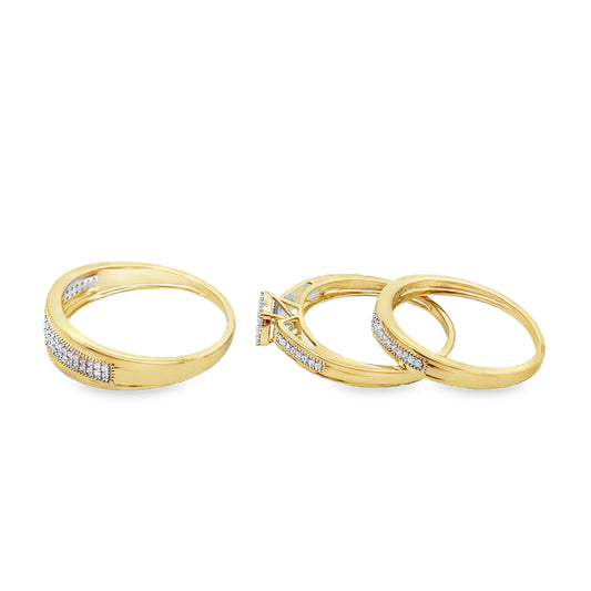 0.40Ctw 10K Yellow Gold Diamond Trio Wedding Set Size 7&10  3.3Dwt