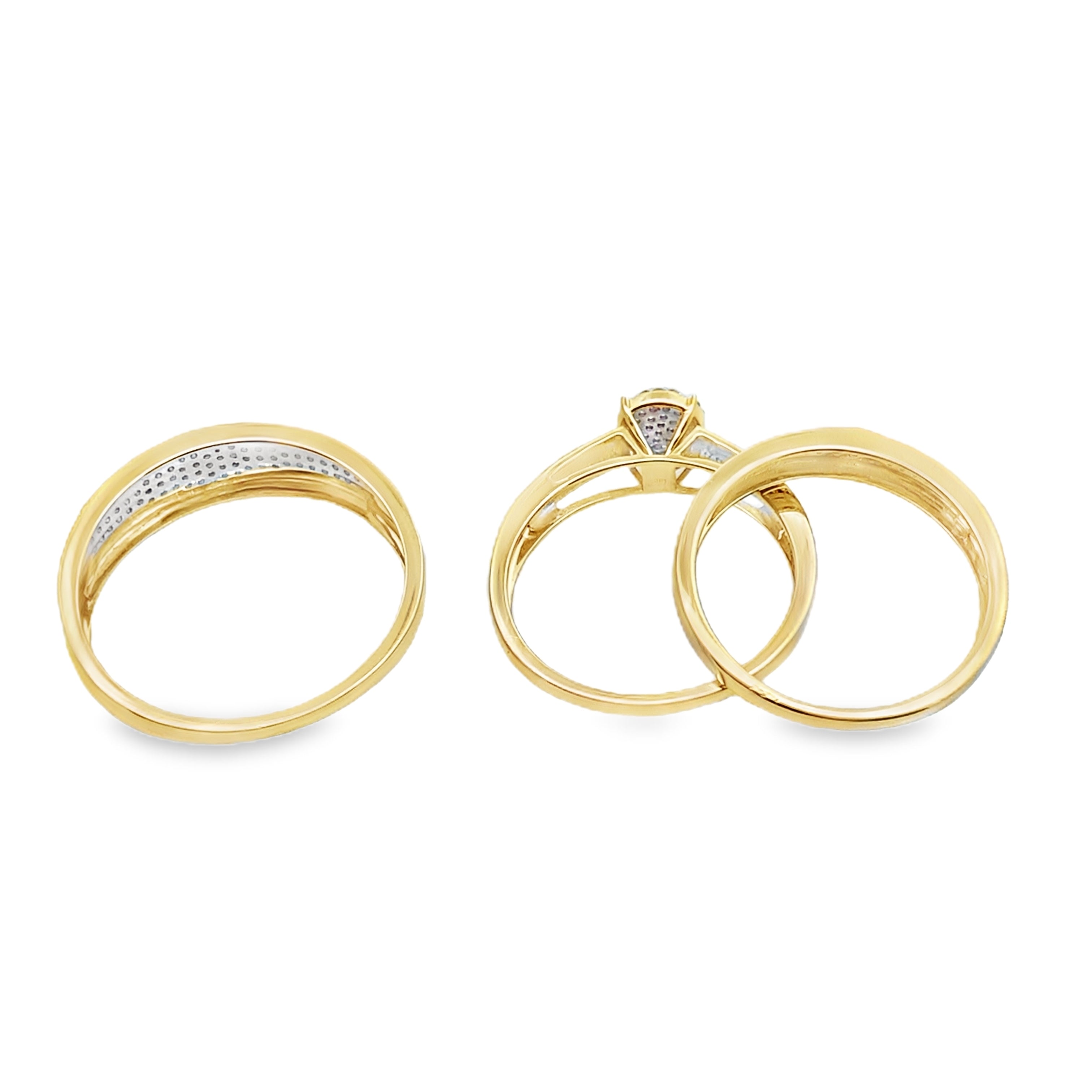 0.40Ctw 10K Yellow Gold Diamond Trio Wedding Set Size 7&10  3.3Dwt