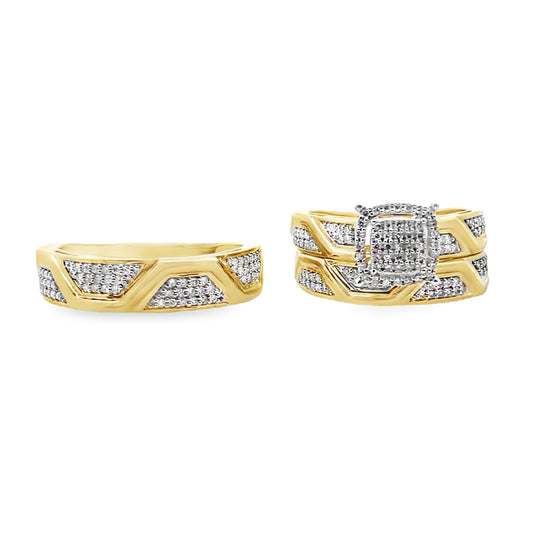 0.50Ctw 10K Yellow Gold Diamond Wedding Trio Size 7 & 10 5.2Dwt