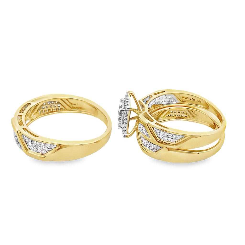 0.50Ctw 10K Yellow Gold Diamond Wedding Trio Size 7 & 10 5.2Dwt