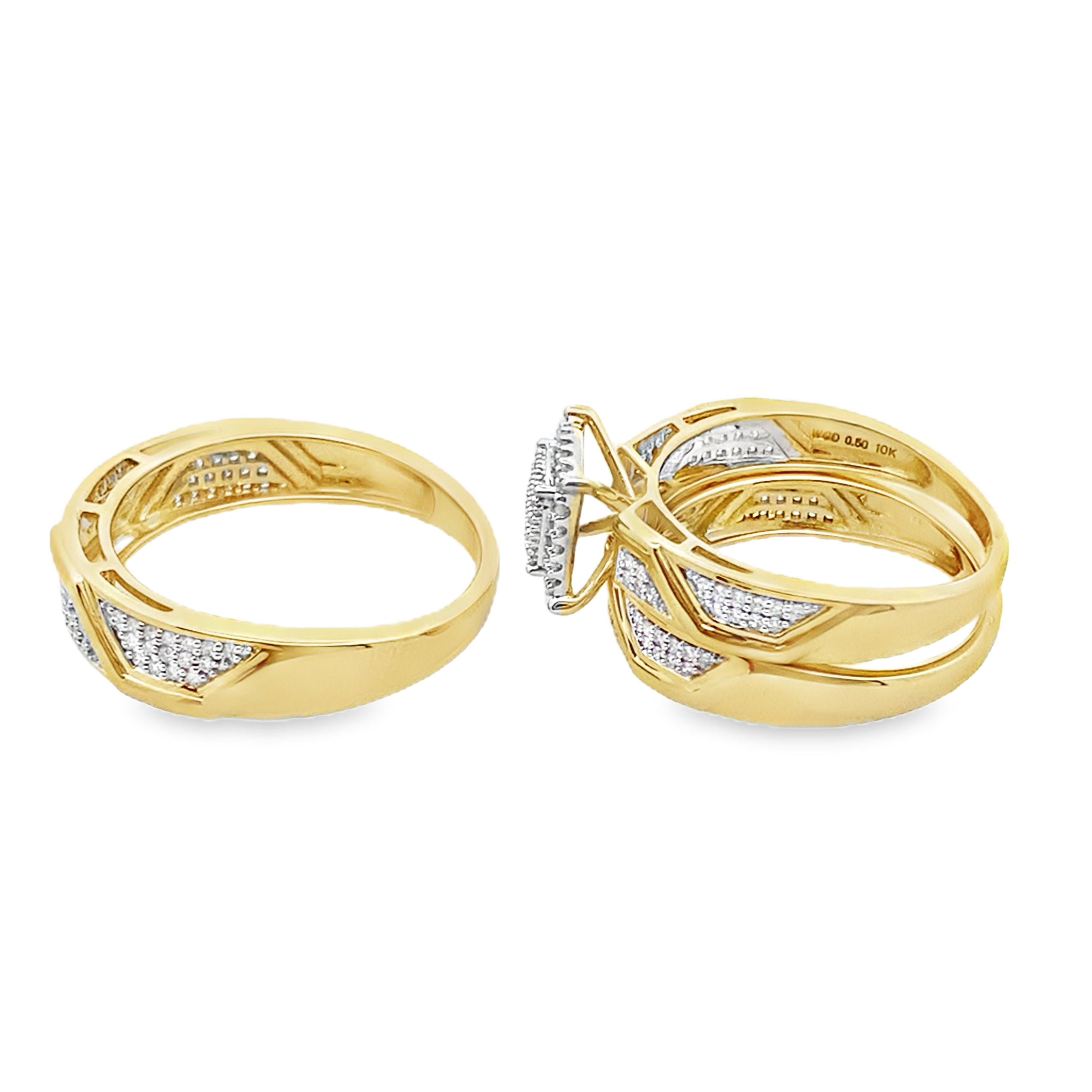 0.50Ctw 10K Yellow Gold Diamond Wedding Trio Size 7 & 10 5.2Dwt
