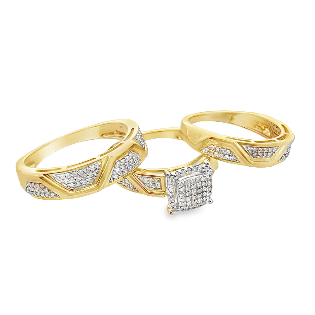 0.50Ctw 10K Yellow Gold Diamond Wedding Trio Size 7 & 10 5.2Dwt