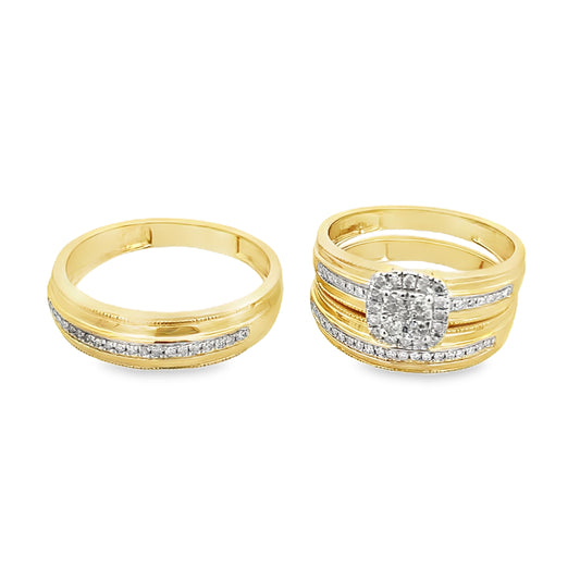0.50Ct 10K Yellow Gold Diamond Wedding Set Ring Size 7&10 4.8Dwt