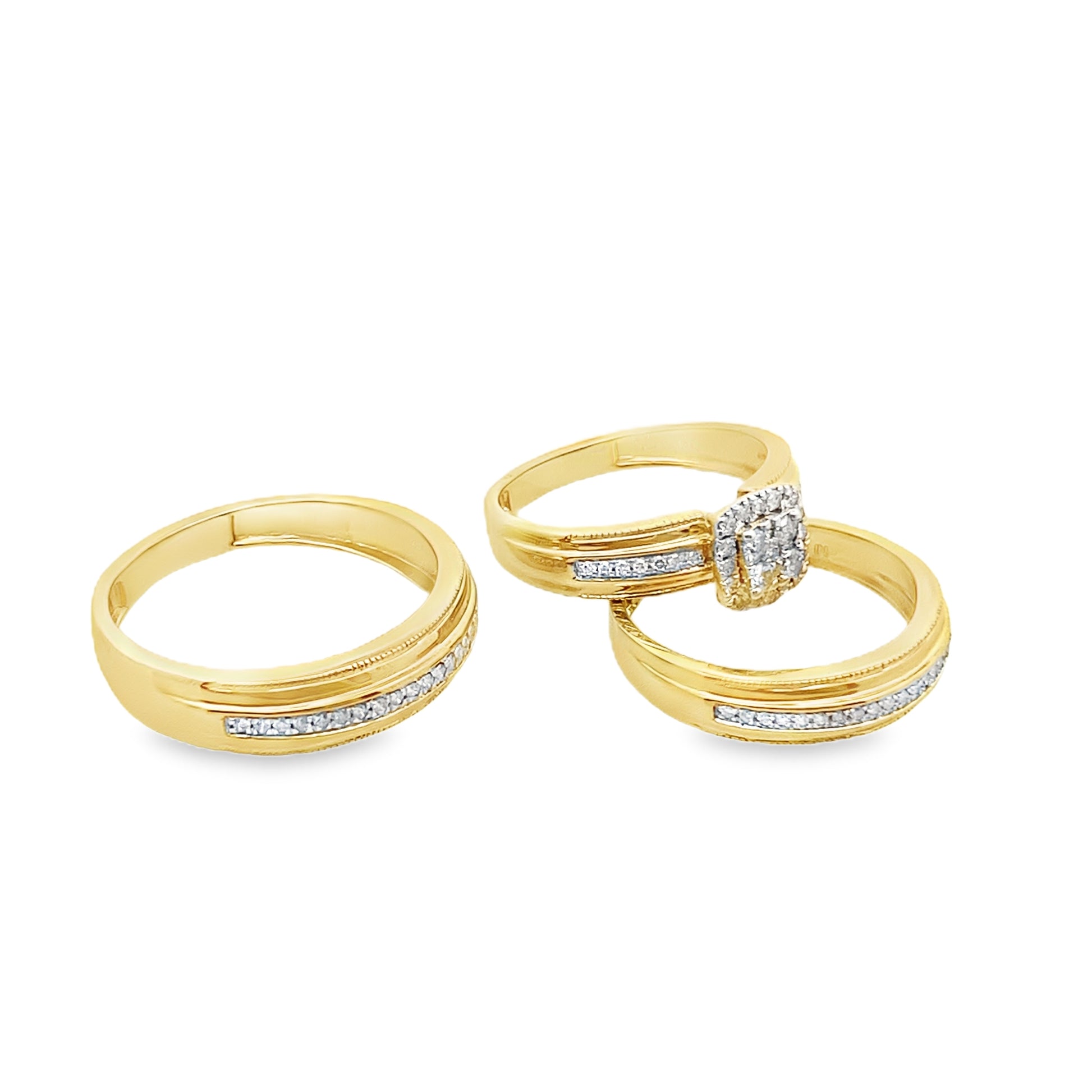 0.50Ct 10K Yellow Gold Diamond Wedding Set Ring Size 7&10 4.8Dwt