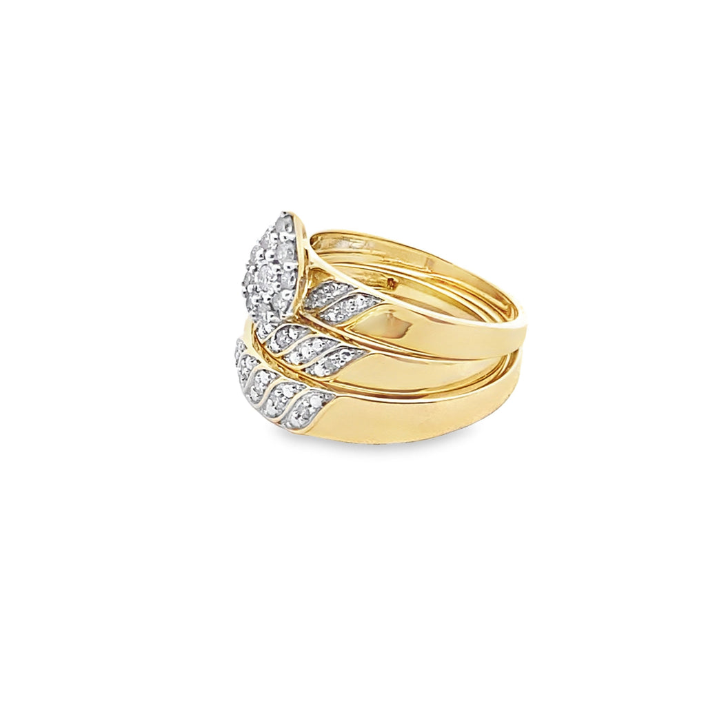 0.33Ctw 14K Yellow Gold Diamond Trio Wedding Set Size 7 & 10 3.3Dwt