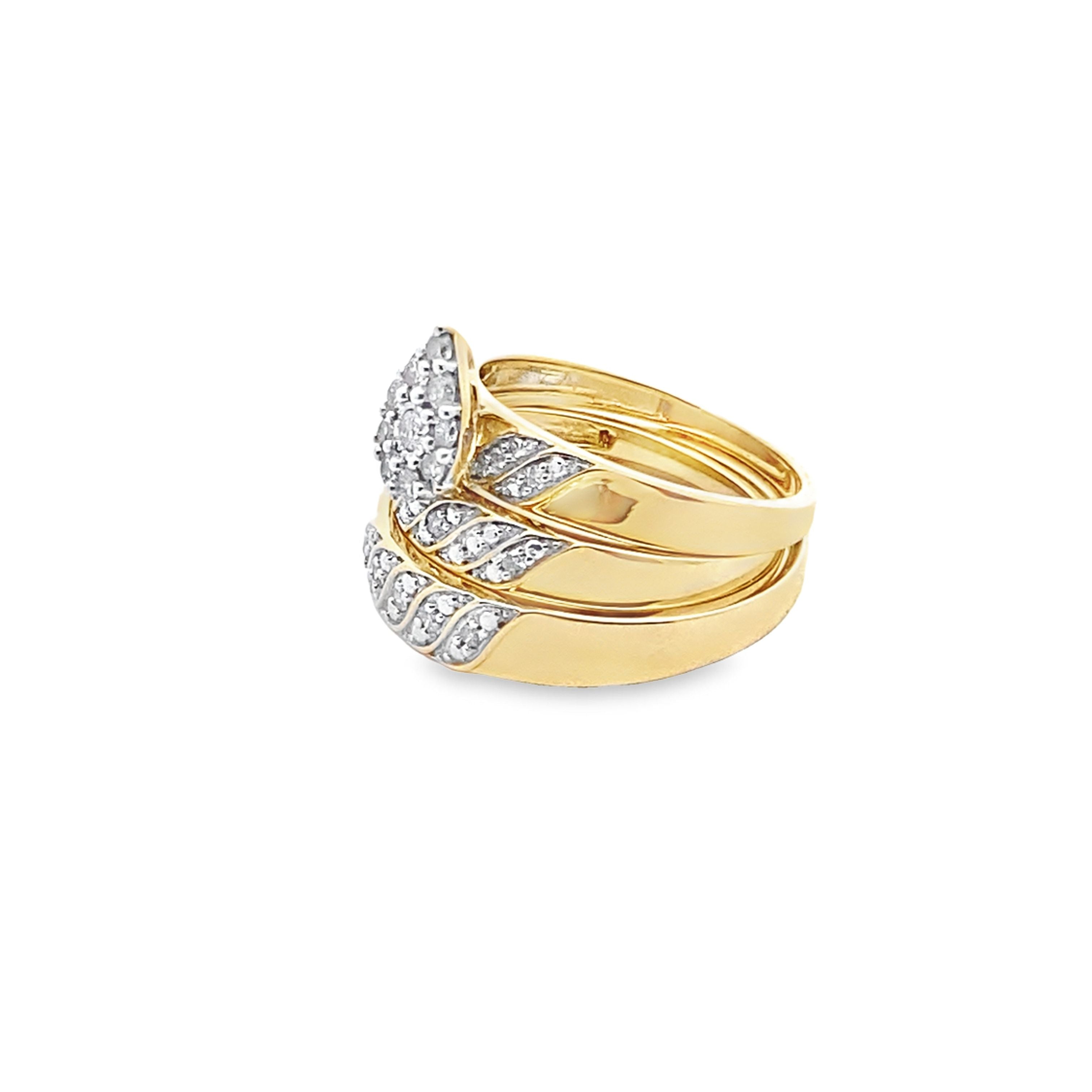 0.33Ctw 14K Yellow Gold Diamond Trio Wedding Set Size 7 & 10 3.3Dwt
