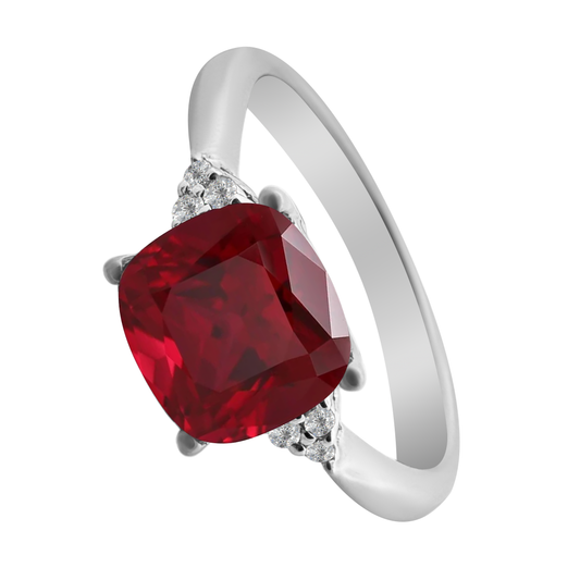 1.96 Gacu 0.05 Dird 14K White Gold Garnet & Dia Ring Size 7 2.3Dwt