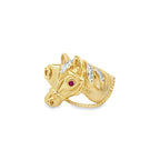 14K Yellow Gold Horse Head W/Cz Fashion Mens Ring Size 12 6.8Dwt