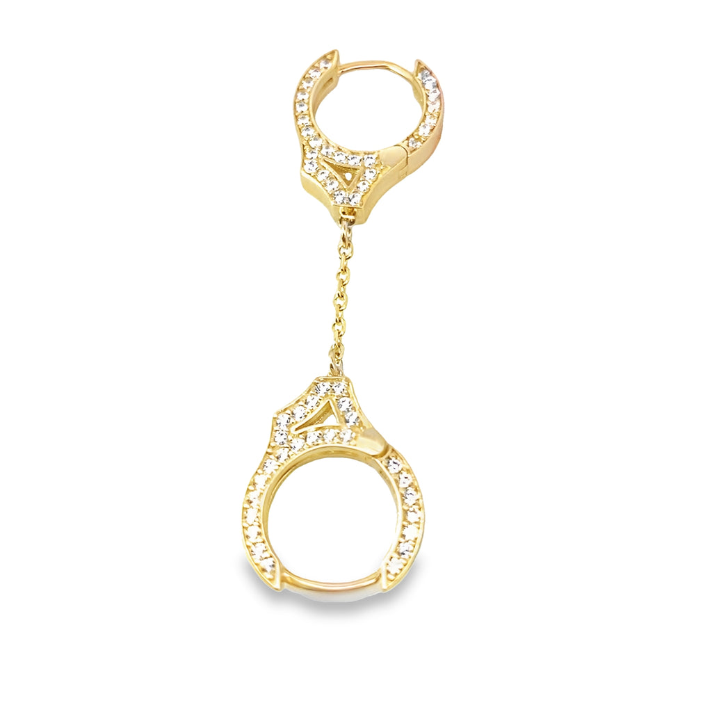 14K Yellow Gold Double Cuff Chained Single Earring 2.2Dwt