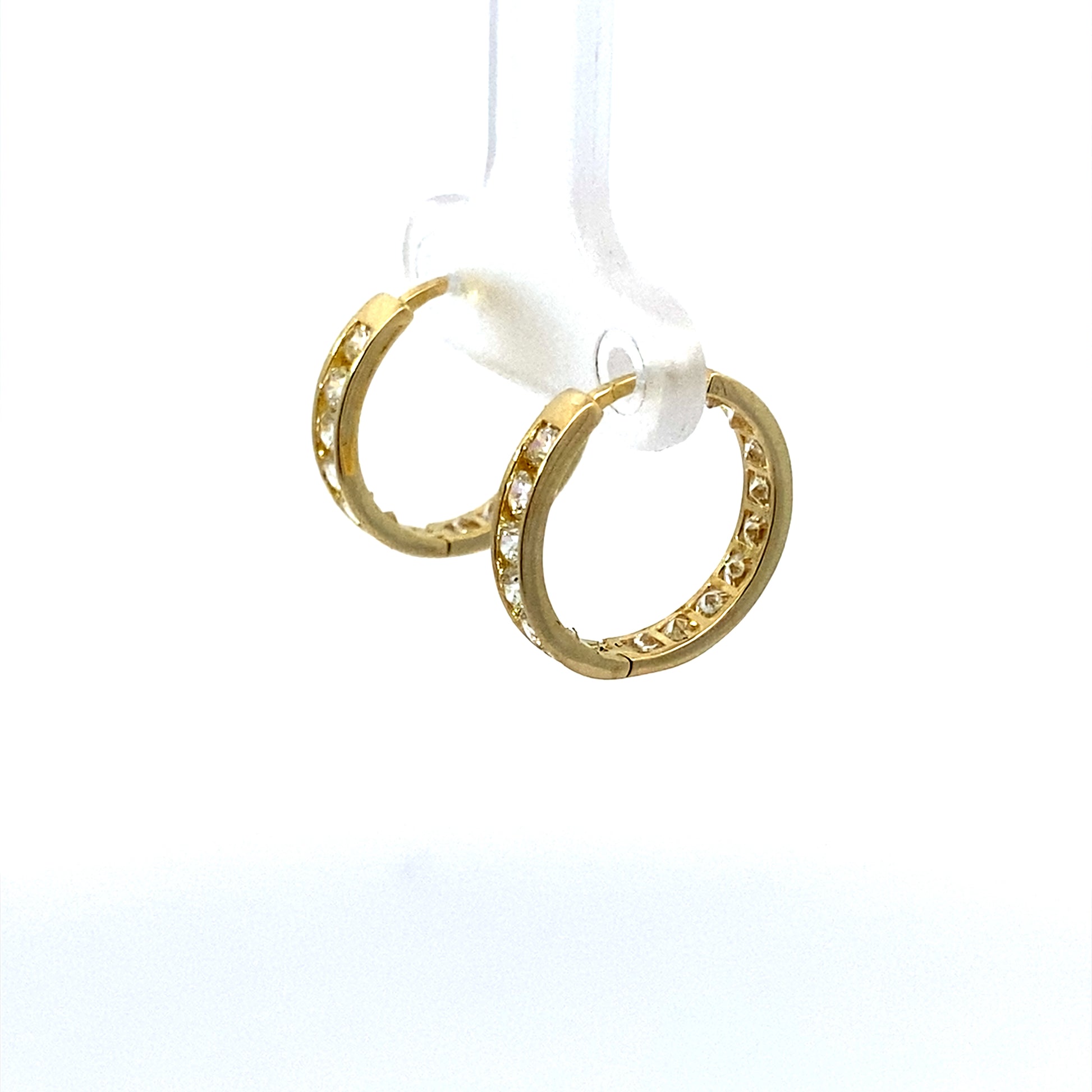 14K Yellow Gold Cz  Stones Small Hoops 1.4Dwt