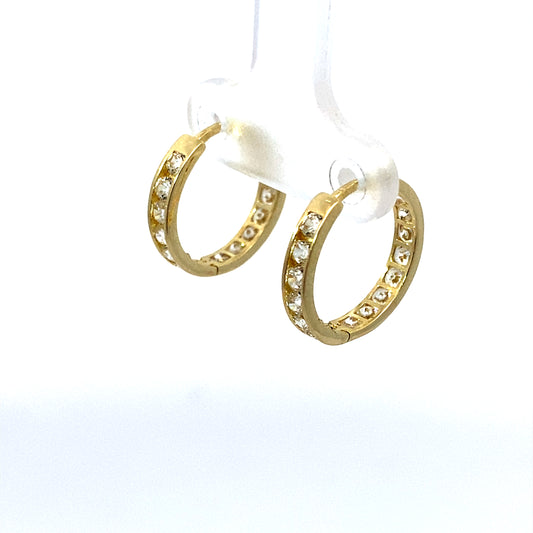 14K Yellow Gold Cz  Stones Small Hoops 1.4Dwt