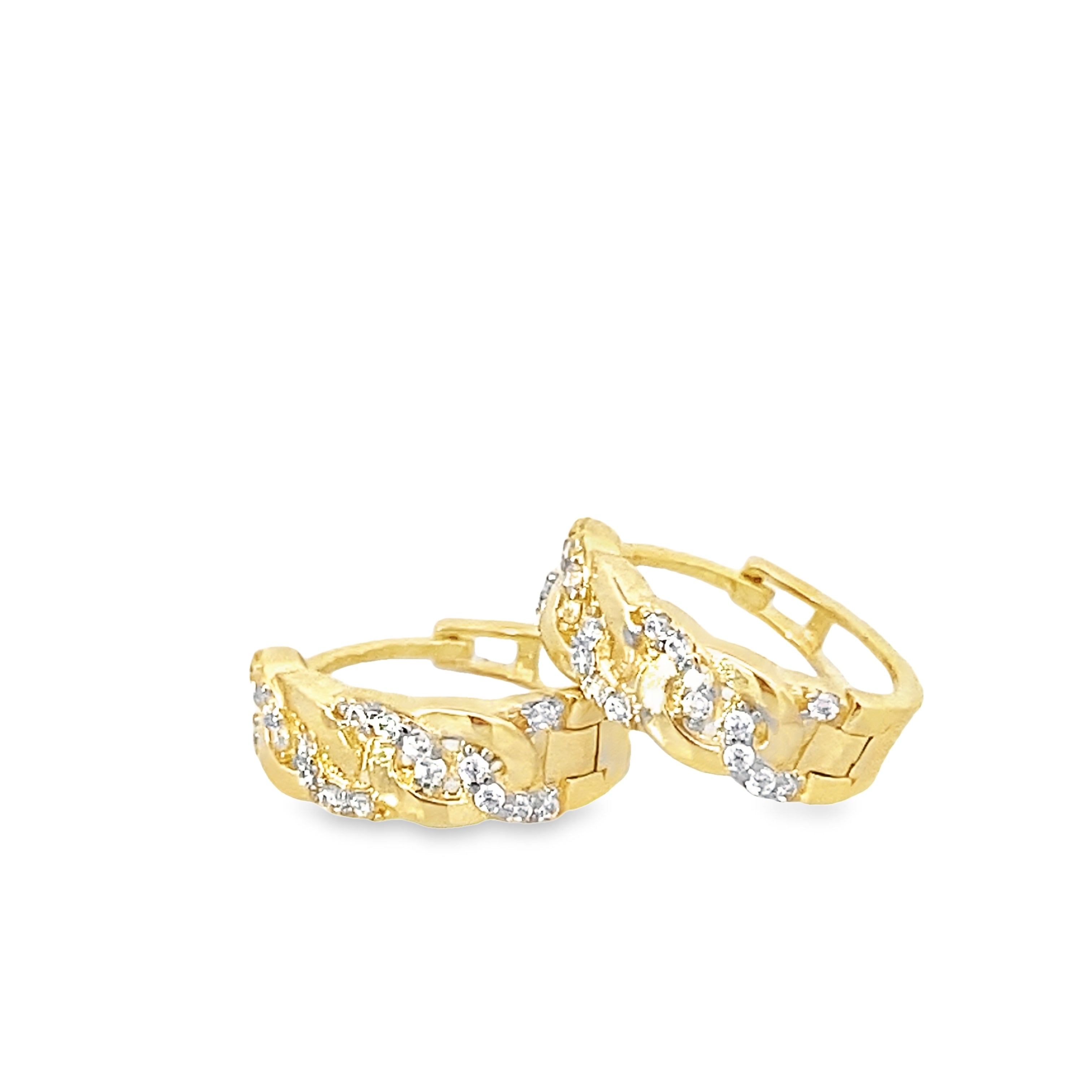 14K Yellow Gold Cz Small Hoops Earrings 1.7Dwt