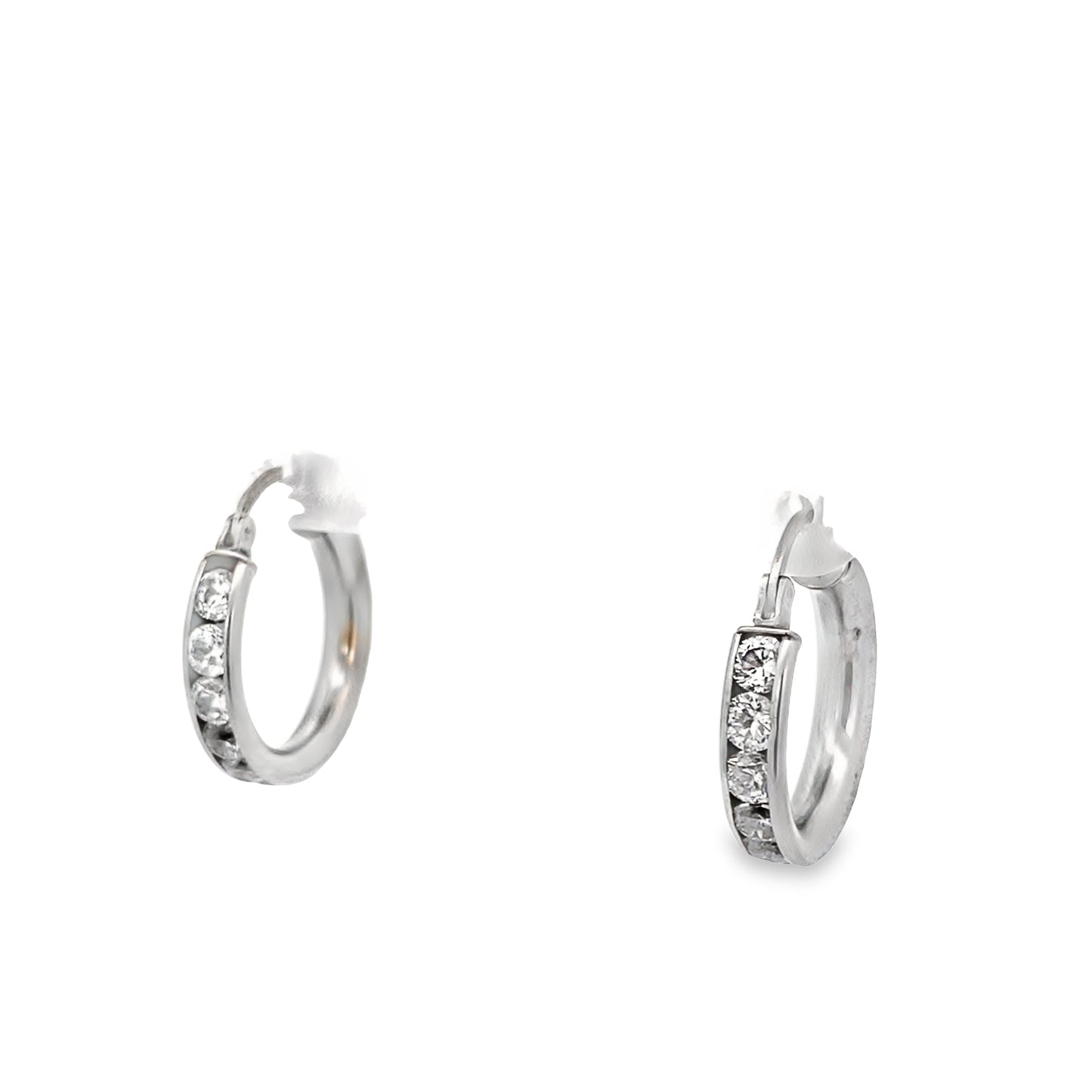 10K White Gold Cz Hoop Earrings 2.2Dwt