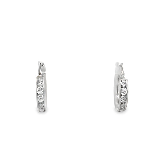 10K White Gold Cz Hoop Earrings 2.2Dwt