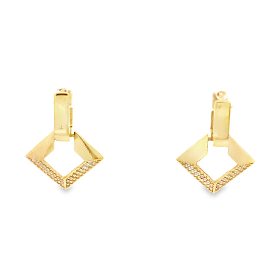 10K Yellow Gold Cz Square Drop Earrings 2.4Dwt