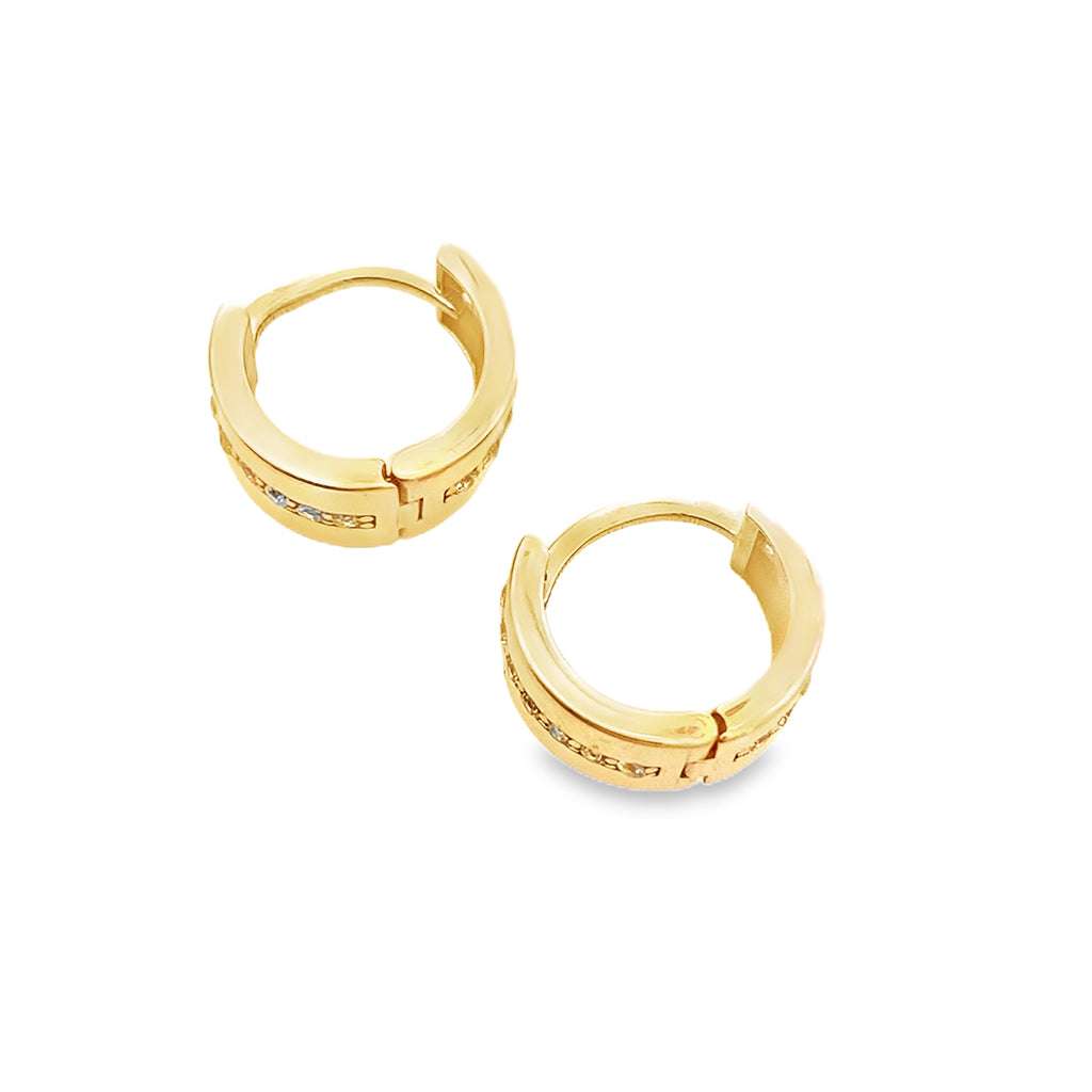 14K Yellow Gold Cz Small Hoop Earrings 1.1Dwt