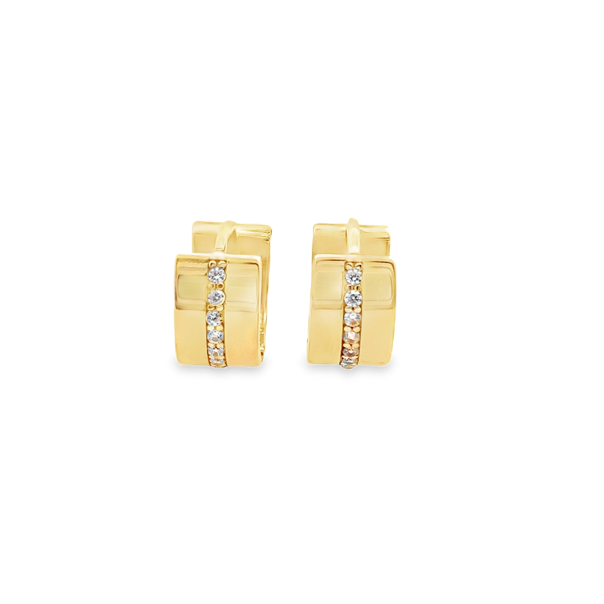 14K Yellow Gold Cz Small Hoop Earrings 1.1Dwt