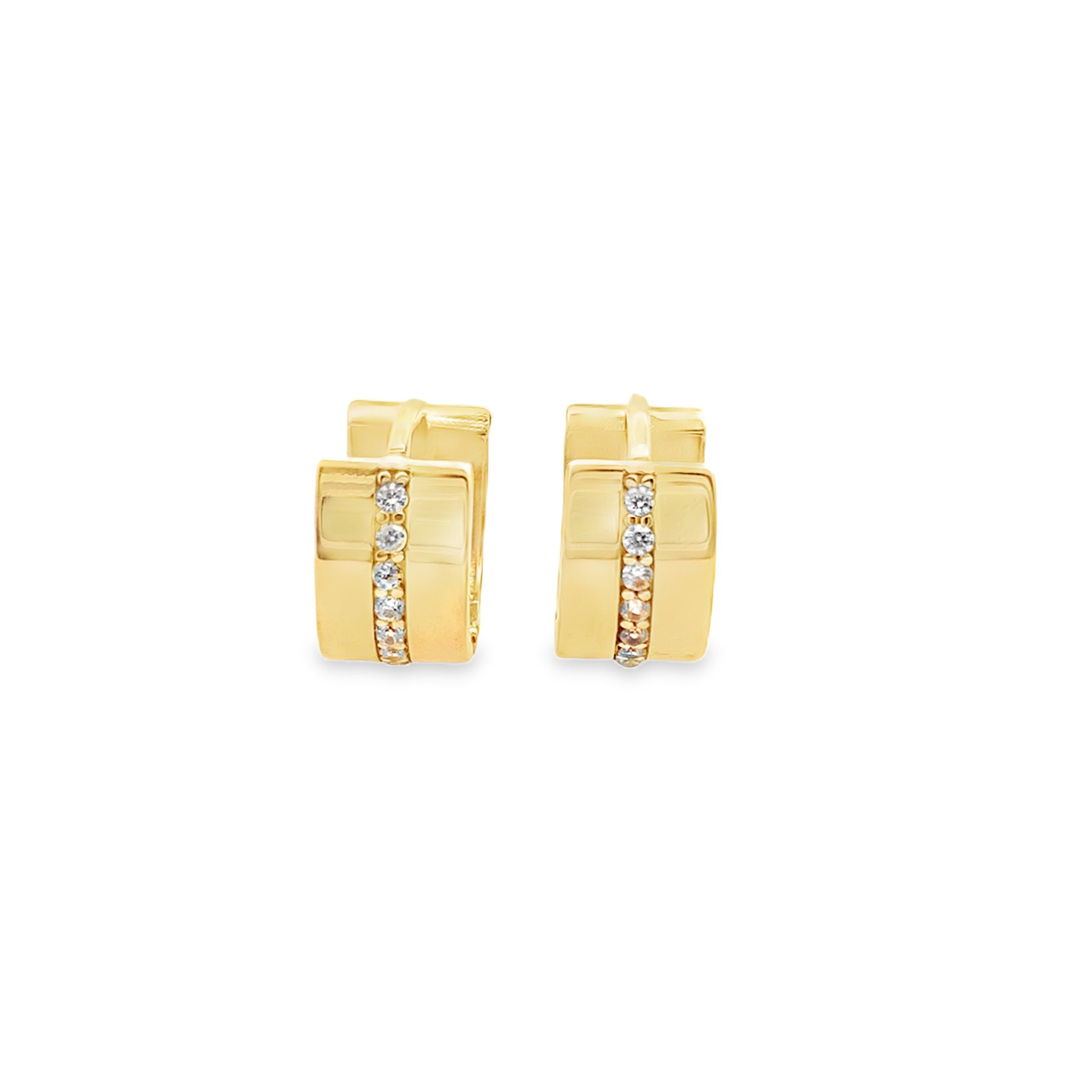 14K Yellow Gold Cz Small Hoop Earrings 1.1Dwt