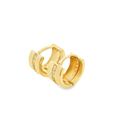 14K Yellow Gold Cz Small Hoop Earrings 1.1Dwt