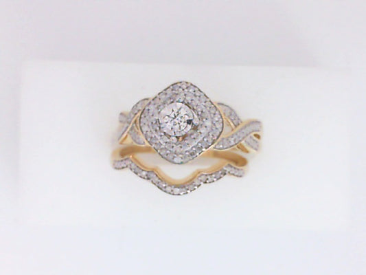 0.33Ctw 10K Yellow Gold Ladies Diamond Bridal Set Size 7 2.8