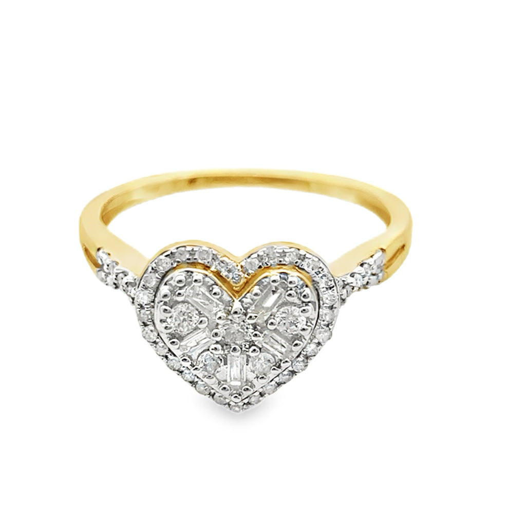 0.25Ctw 10K Yellow Gold Ladies Diamond Heart Ring Size 7 1.2Dwt