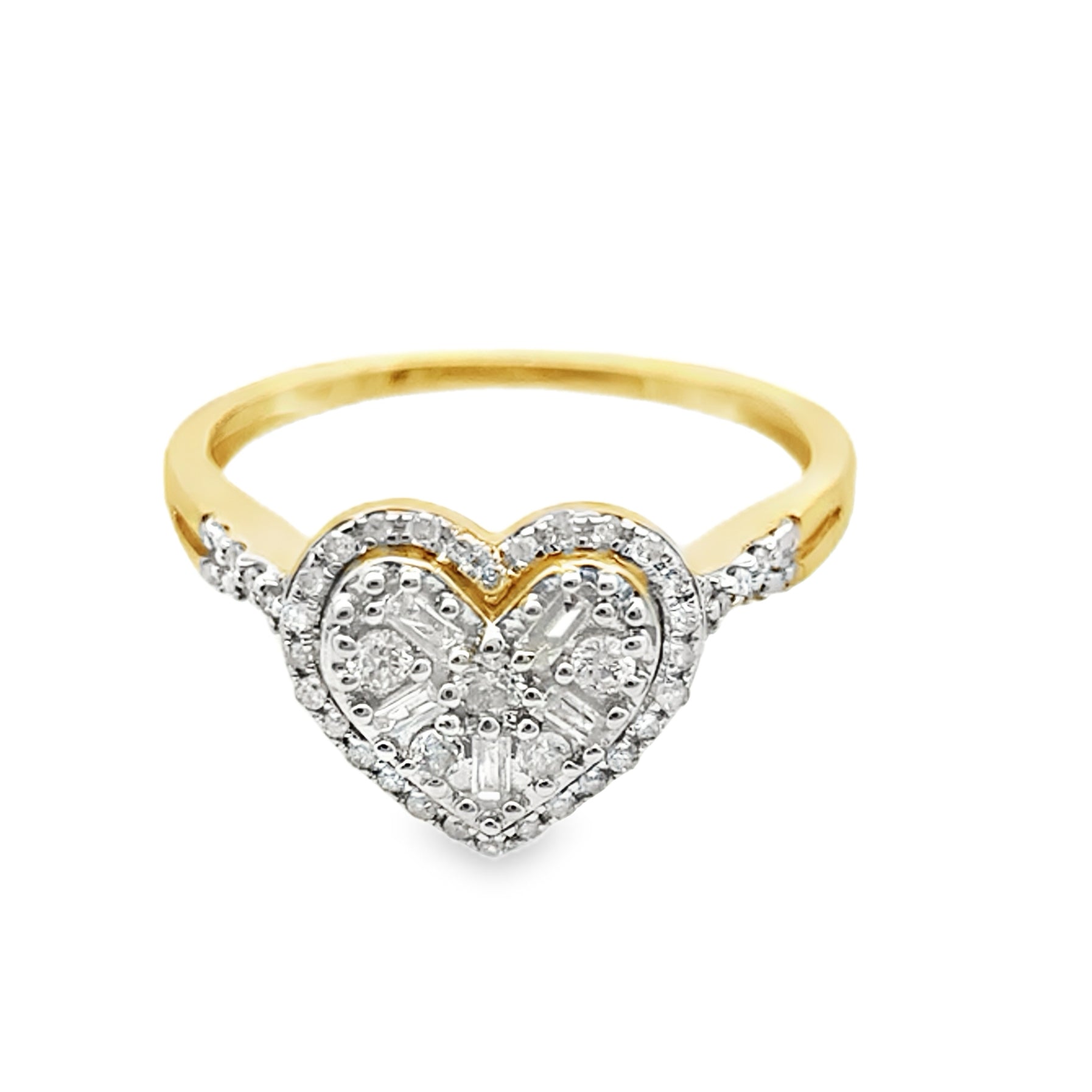 0.25Ctw 10K Yellow Gold Ladies Diamond Heart Ring Size 7 1.2Dwt