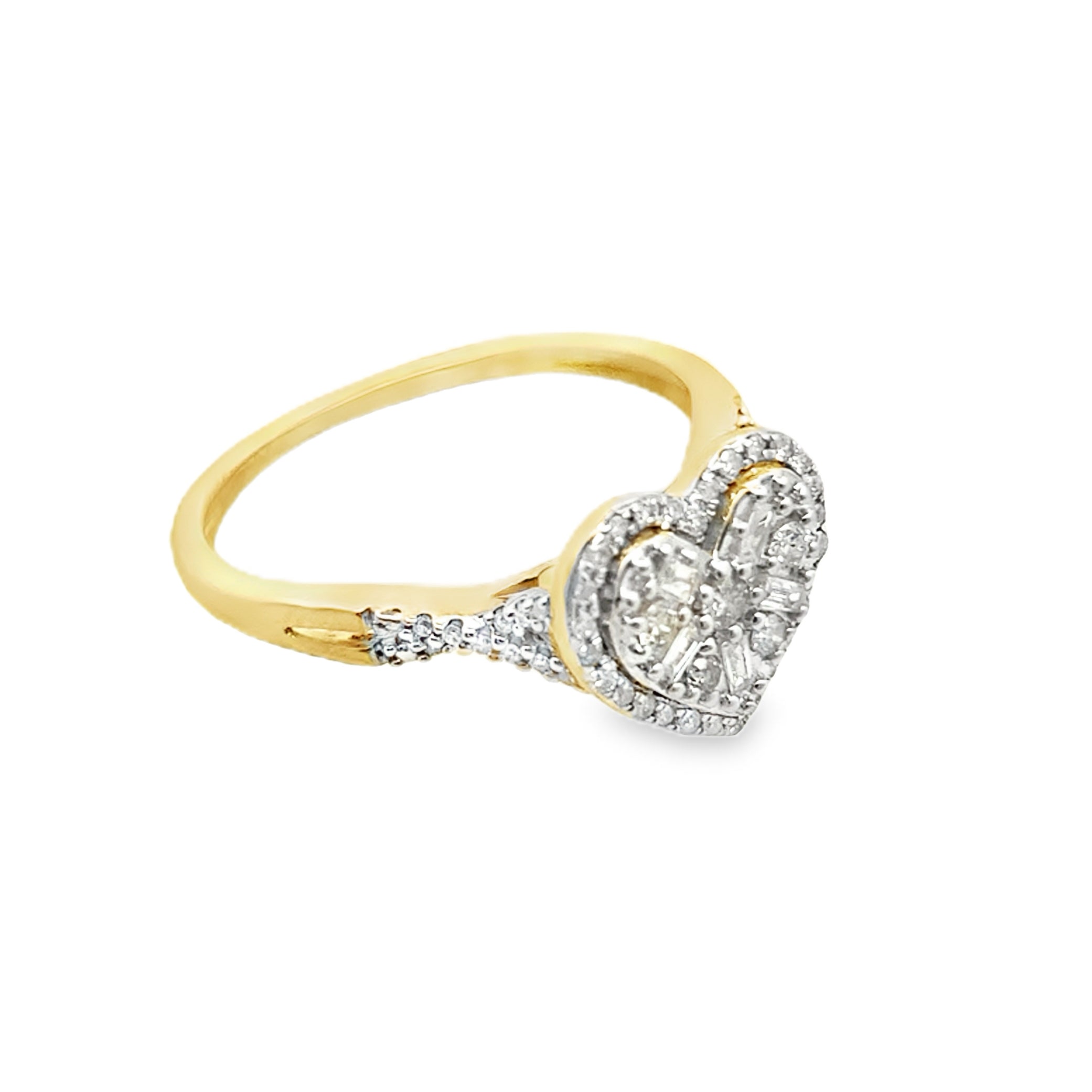 0.25Ctw 10K Yellow Gold Ladies Diamond Heart Ring Size 7 1.2Dwt