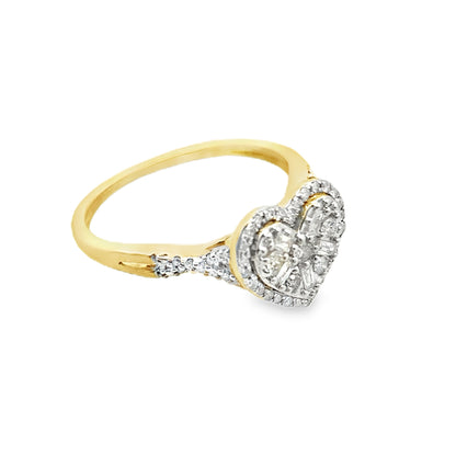 0.25Ctw 10K Yellow Gold Ladies Diamond Heart Ring Size 7 1.2Dwt