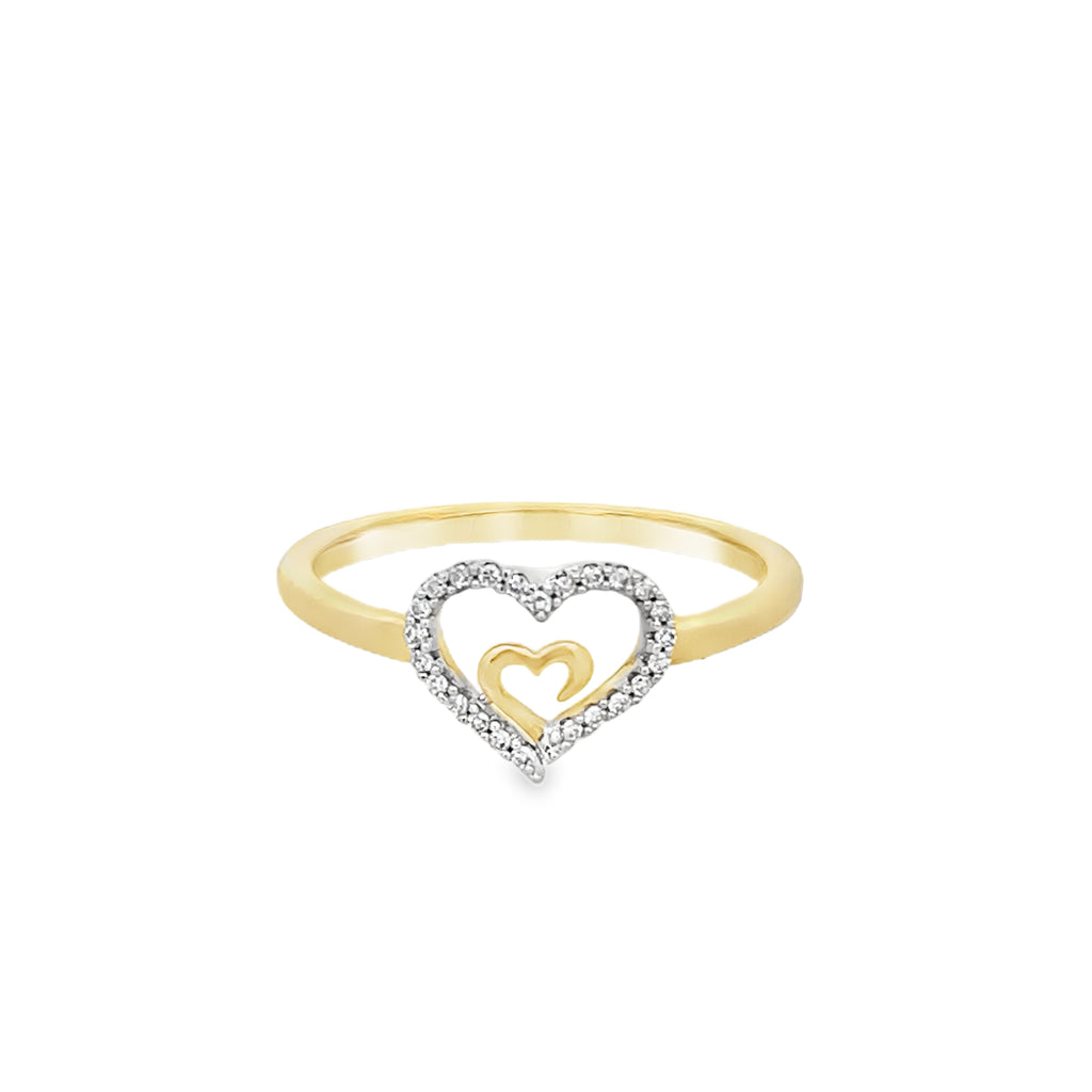 0.06Ctw 10K Yellow Gold Diamond Heart Fashion Ring Size 7 1.1Dwt