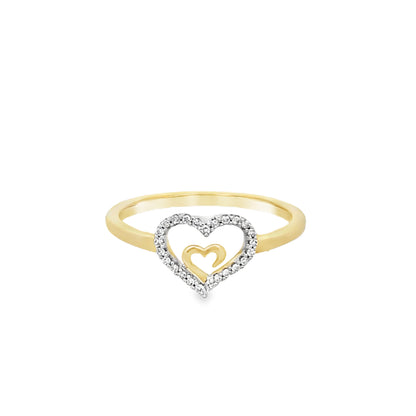 0.06Ctw 10K Yellow Gold Diamond Heart Fashion Ring Size 7 1.1Dwt