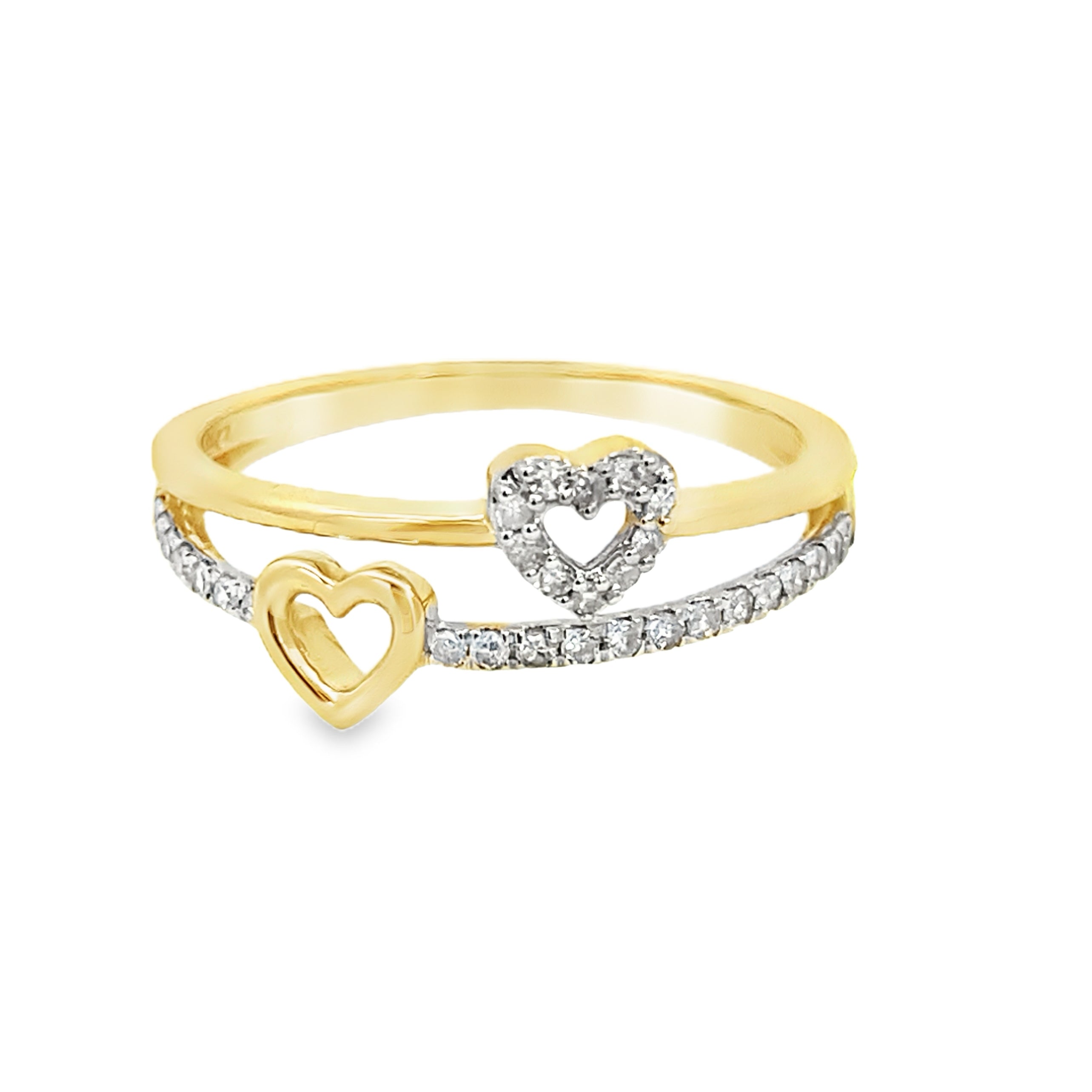 0.15Ctw 10K Yellow Gold Double Heart Ring Size 7 1.0Dwt