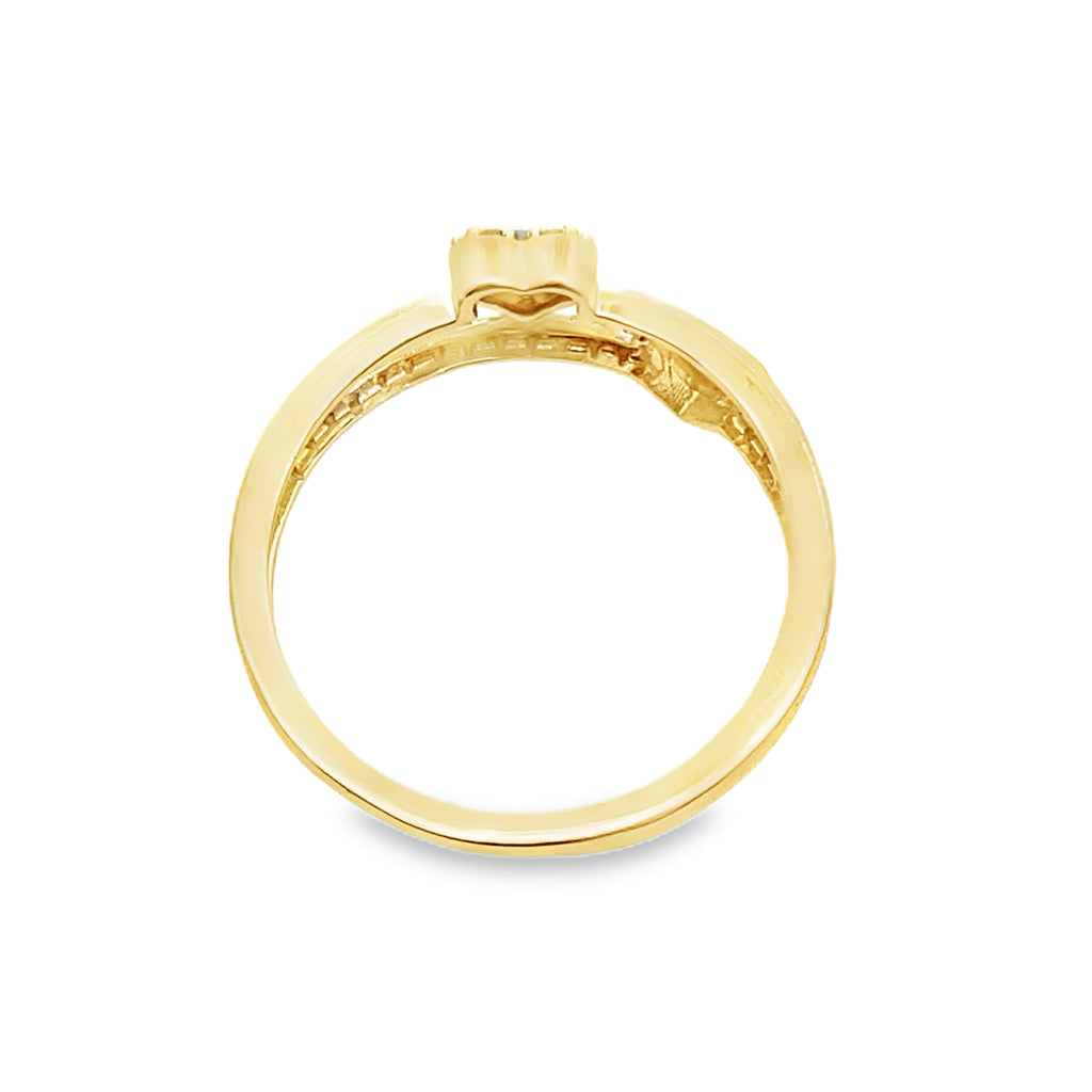 0.15Ctw 10K Yellow Gold Double Heart Ring Size 7 1.0Dwt