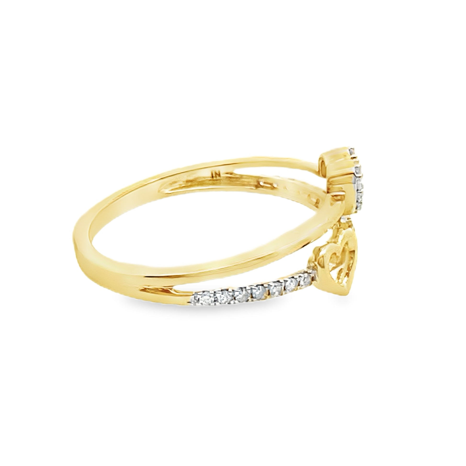 0.15Ctw 10K Yellow Gold Double Heart Ring Size 7 1.0Dwt