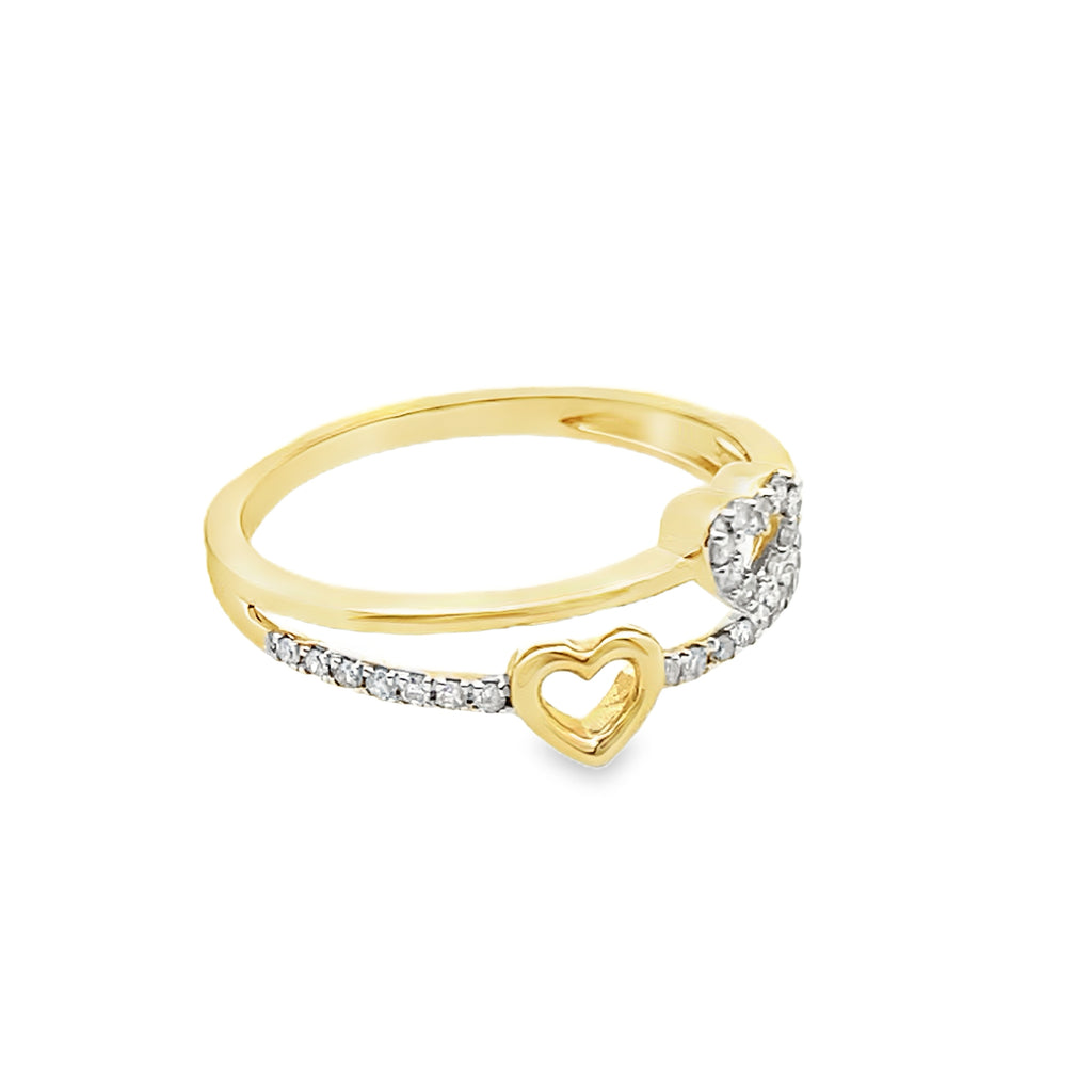0.15Ctw 10K Yellow Gold Double Heart Ring Size 7 1.0Dwt