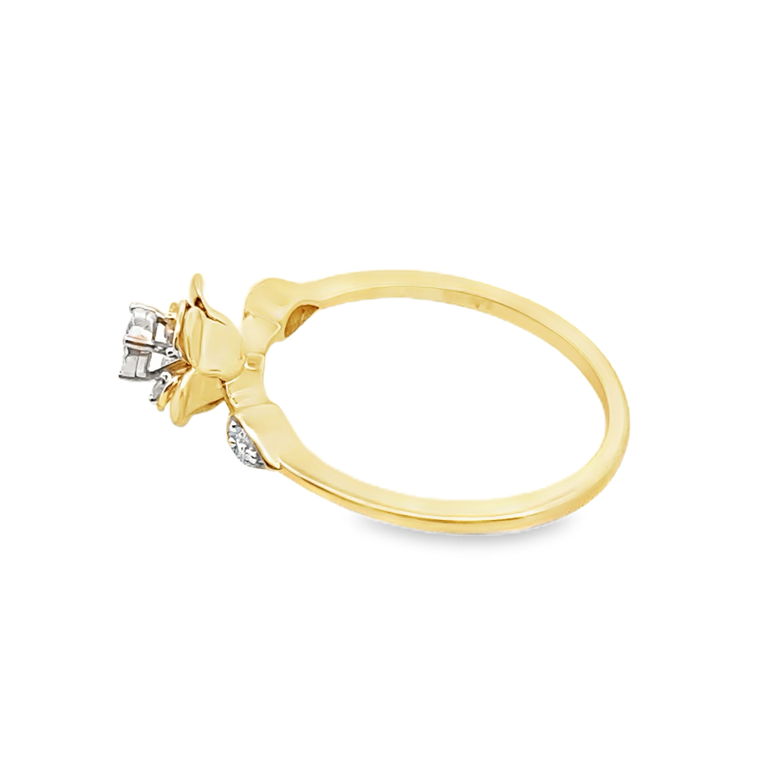 0.15Ctw 10K Yellow Gold Diamond Flower Ring Size 7 1.1Dwt