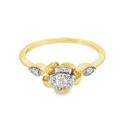 0.15Ctw 10K Yellow Gold Diamond Flower Ring Size 7 1.1Dwt