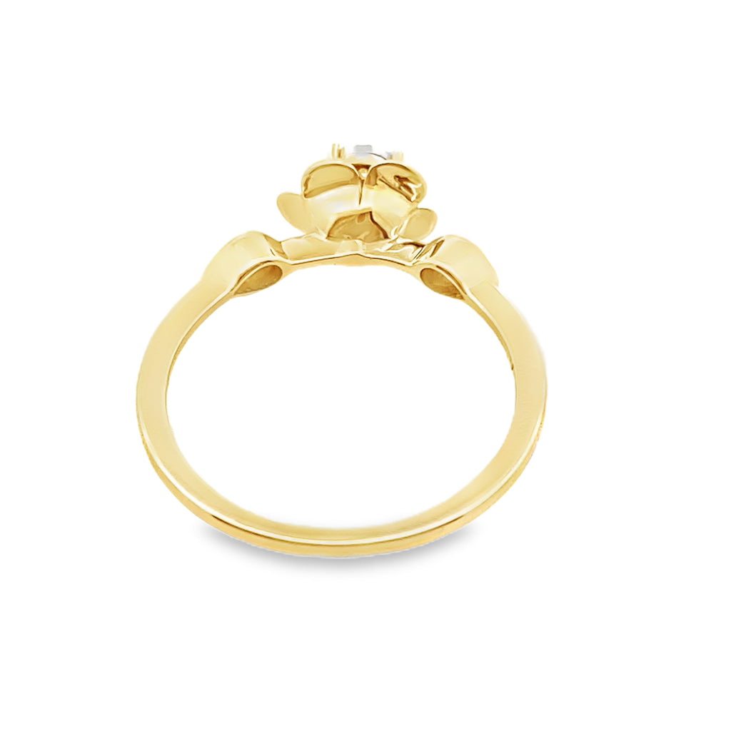 0.15Ctw 10K Yellow Gold Diamond Flower Ring Size 7 1.1Dwt