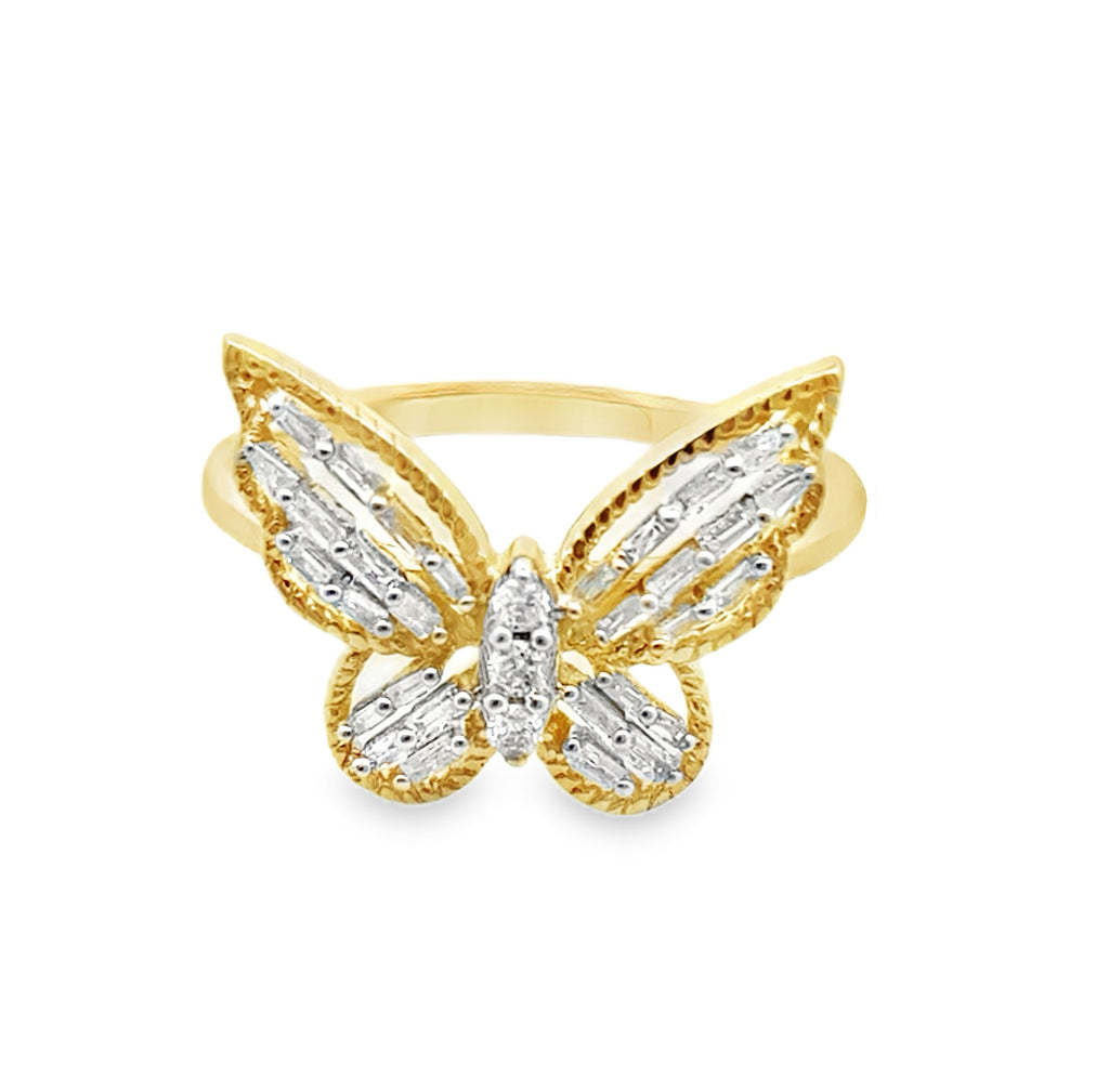 0.25Ctw 10K Yellow Gold Diamond Butterfly Ring Size 7 1.6Dwt