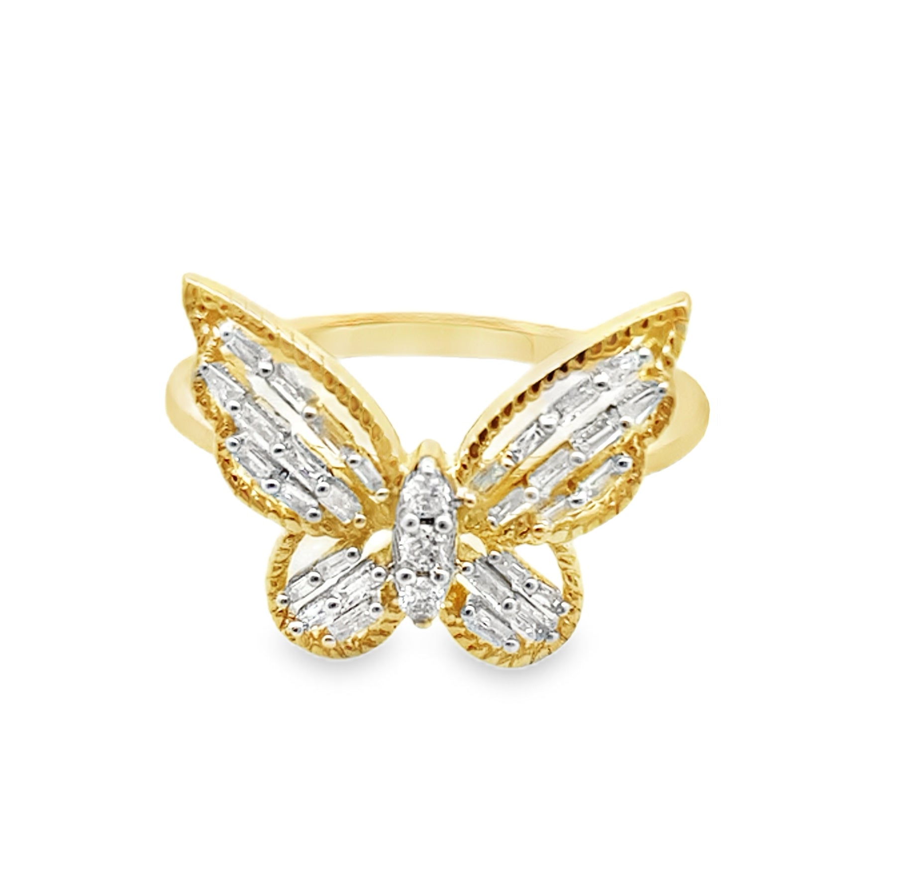 0.25Ctw 10K Yellow Gold Diamond Butterfly Ring Size 7 1.6Dwt