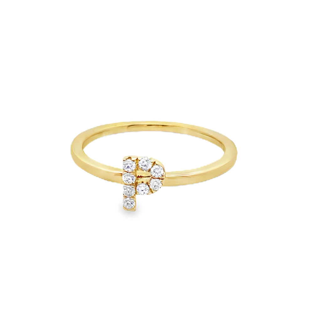 14K Yellow Gold Diamond Initial "P" Fashion Ring Size 7 1.2Dwt