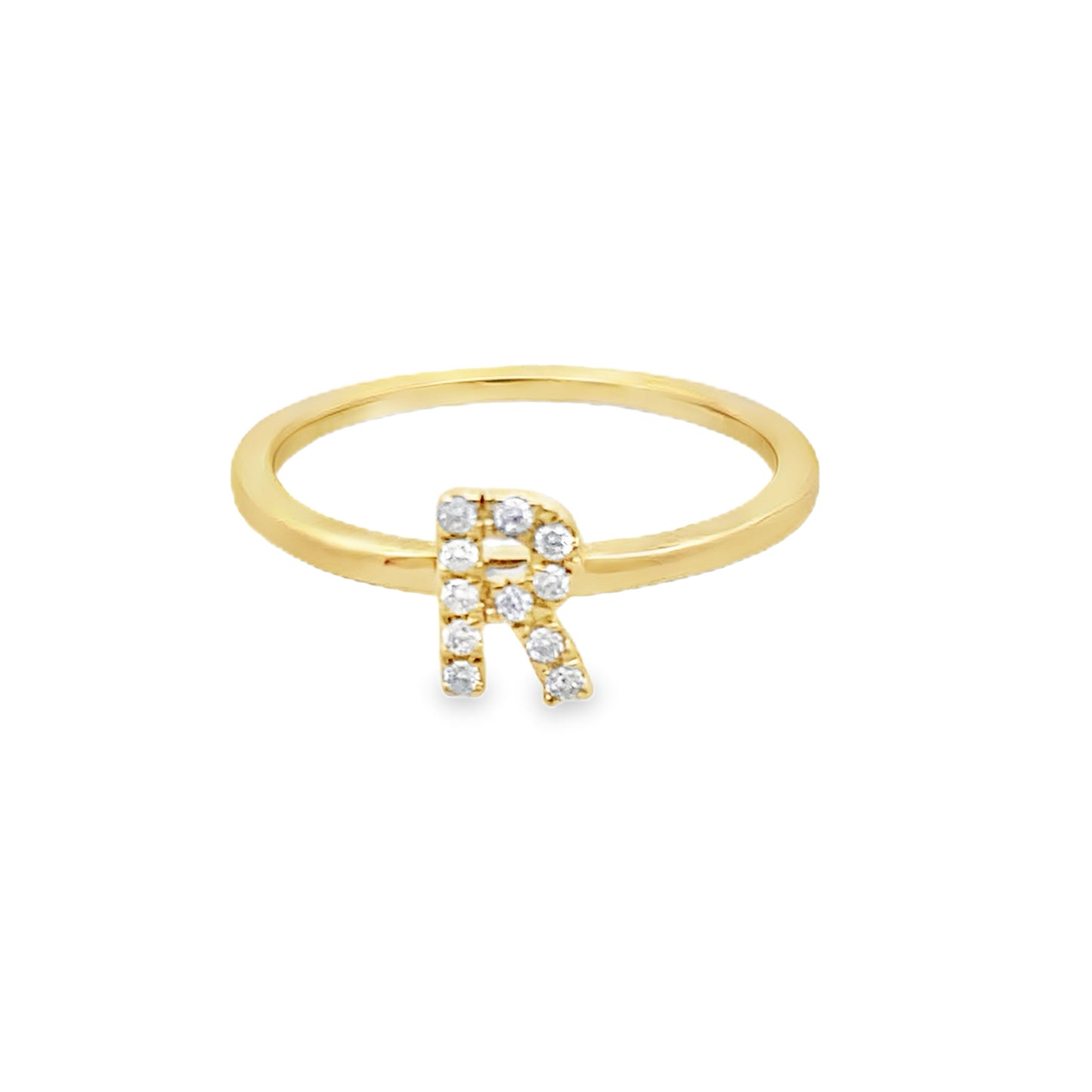 14K Yellow Gold Diamond Initial "R" Fashion Ring Size 7 1.1Dwt