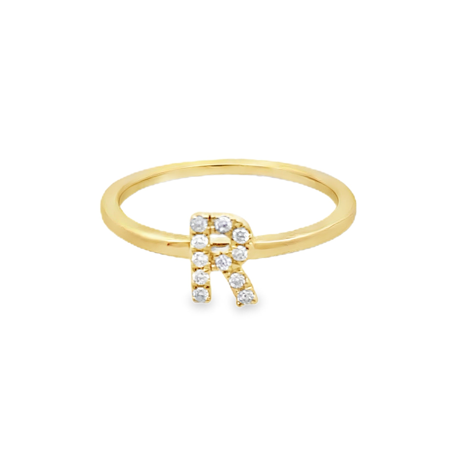 14K Yellow Gold Diamond Initial "R" Fashion Ring Size 7 1.1Dwt