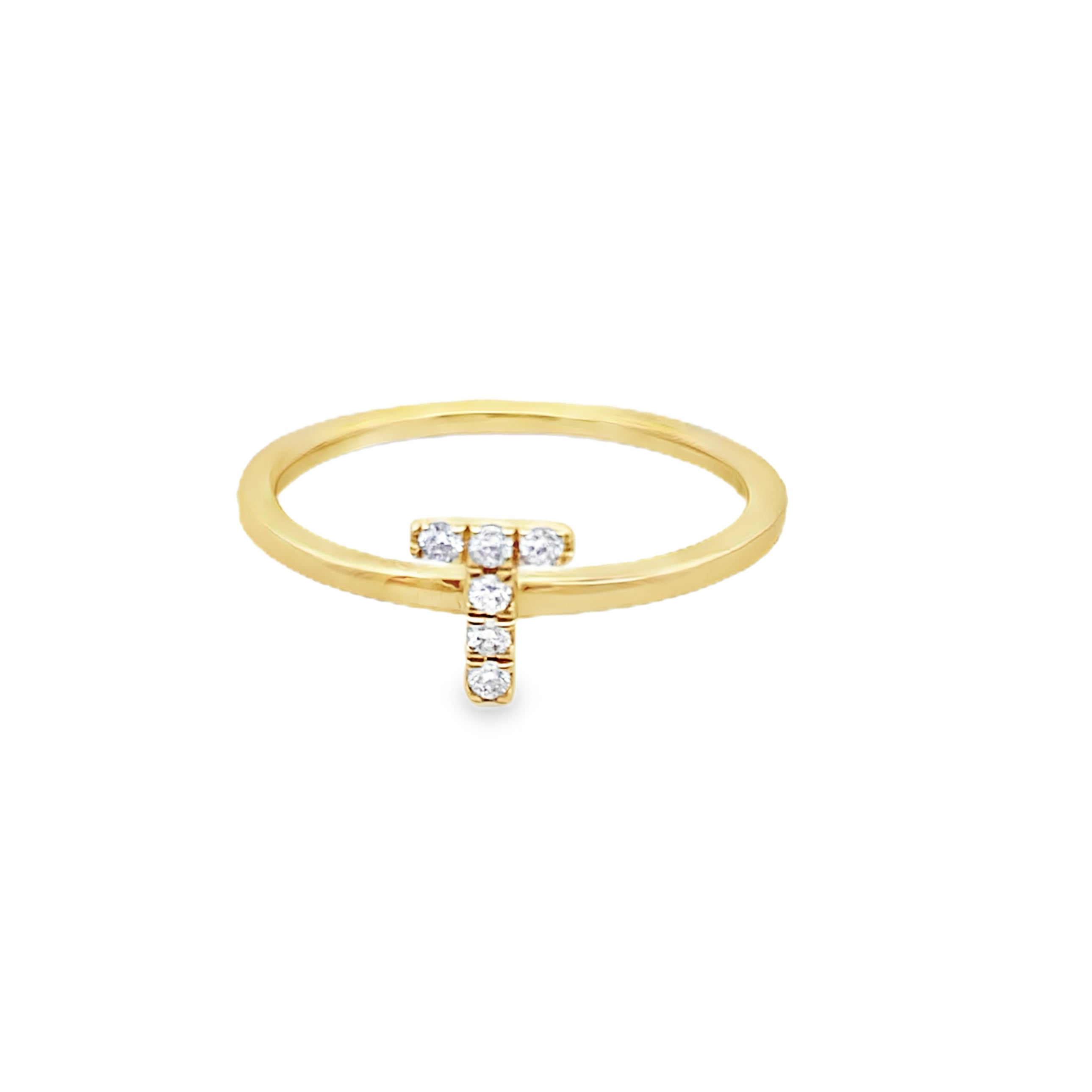 14K Yellow Gold Diamond Initial "T" Fashion Ring Size 7 1.0Dwt