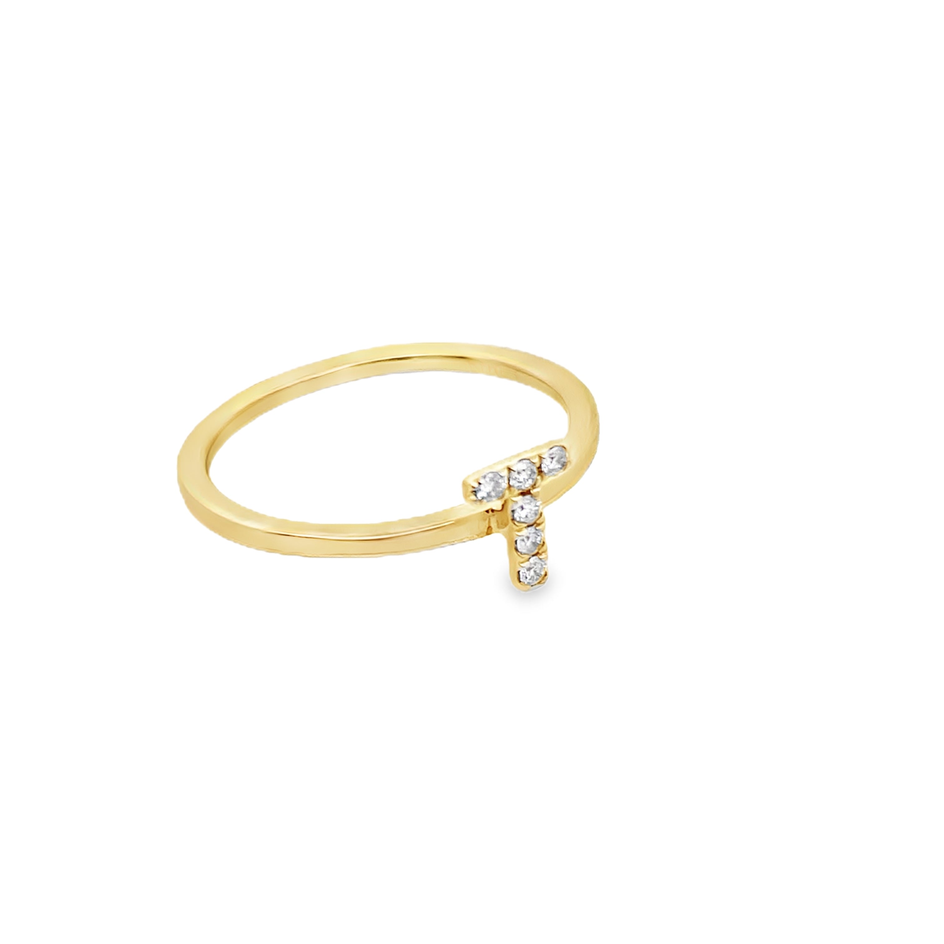 14K Yellow Gold Diamond Initial "T" Fashion Ring Size 7 1.0Dwt
