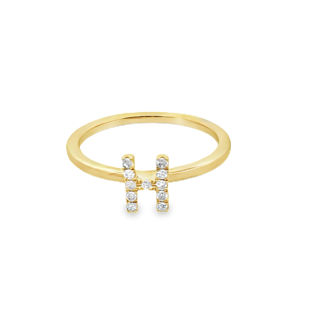 14K Yellow Gold Diamond Initial "H" Fashion Ring Size 7 1.2Dwt