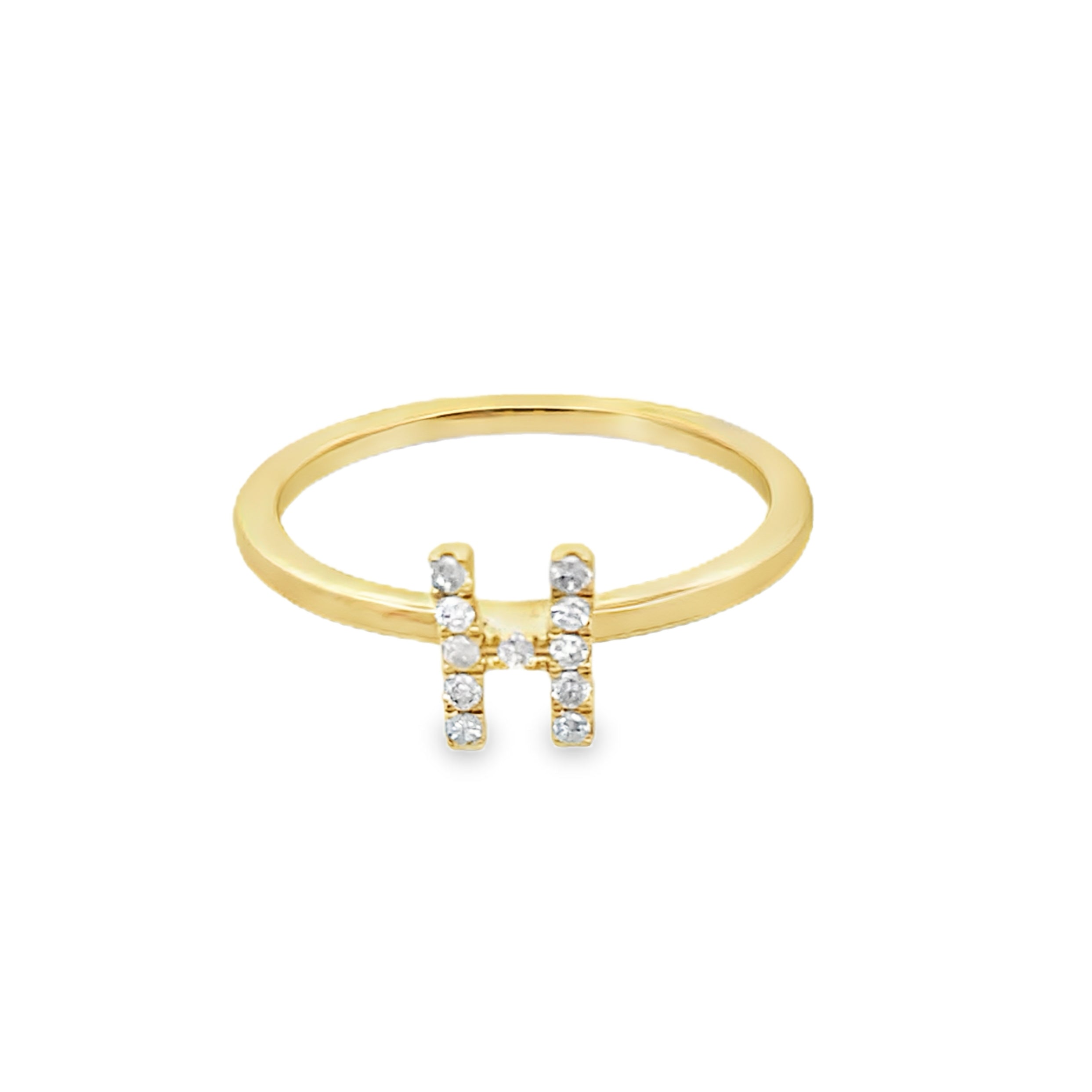 14K Yellow Gold Diamond Initial "H" Fashion Ring Size 7 1.2Dwt