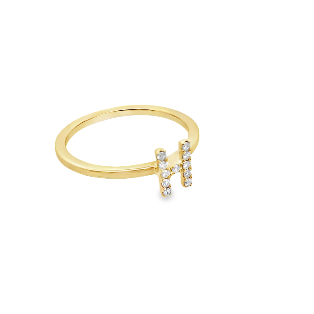14K Yellow Gold Diamond Initial "H" Fashion Ring Size 7 1.2Dwt