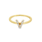 14K Yellow Gold Diamond Initial "V" Fashion Ring Size 7 1.1Dwt