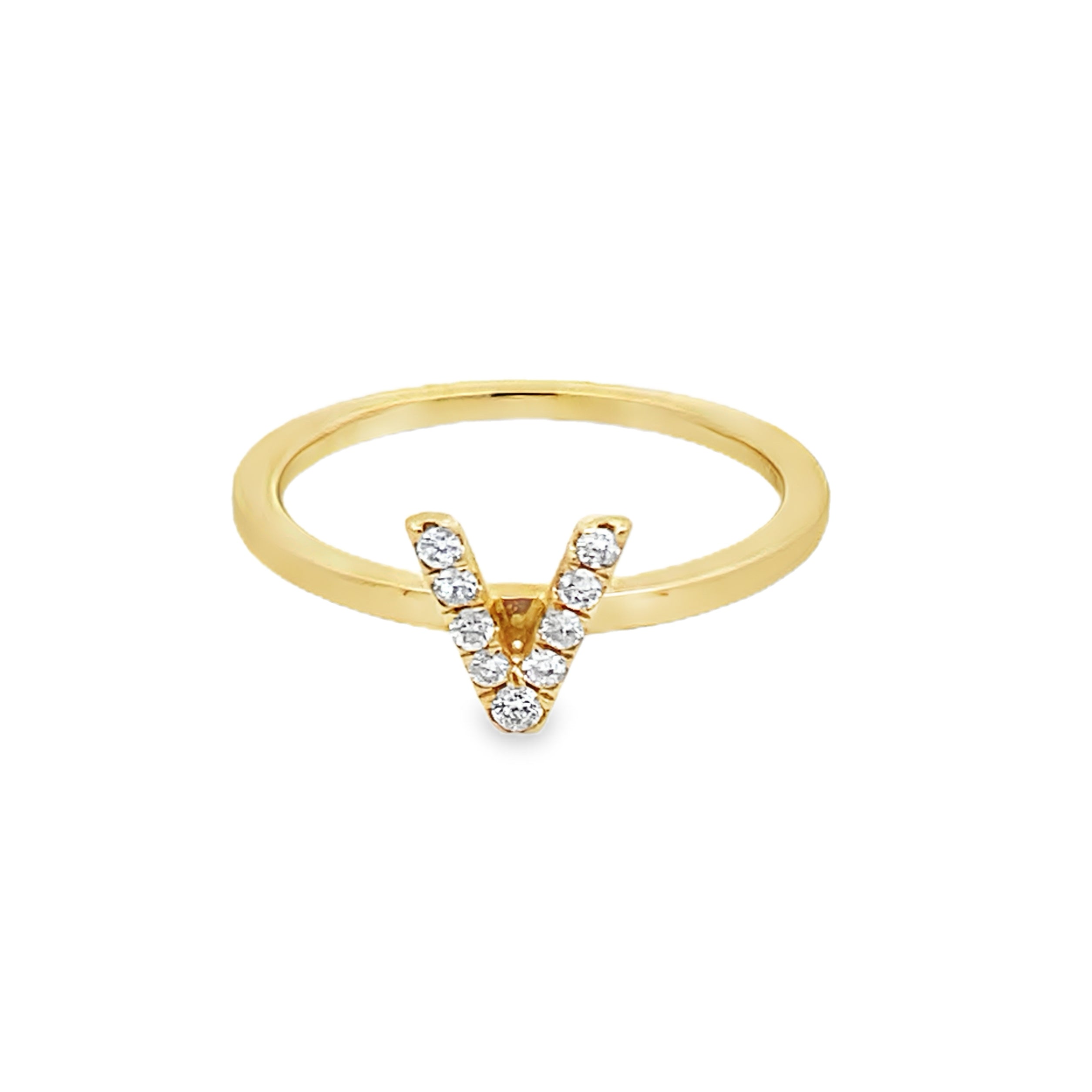 14K Yellow Gold Diamond Initial "V" Fashion Ring Size 7 1.1Dwt